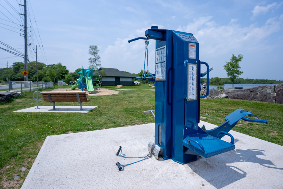 outdoor fitness equipment in park in summer