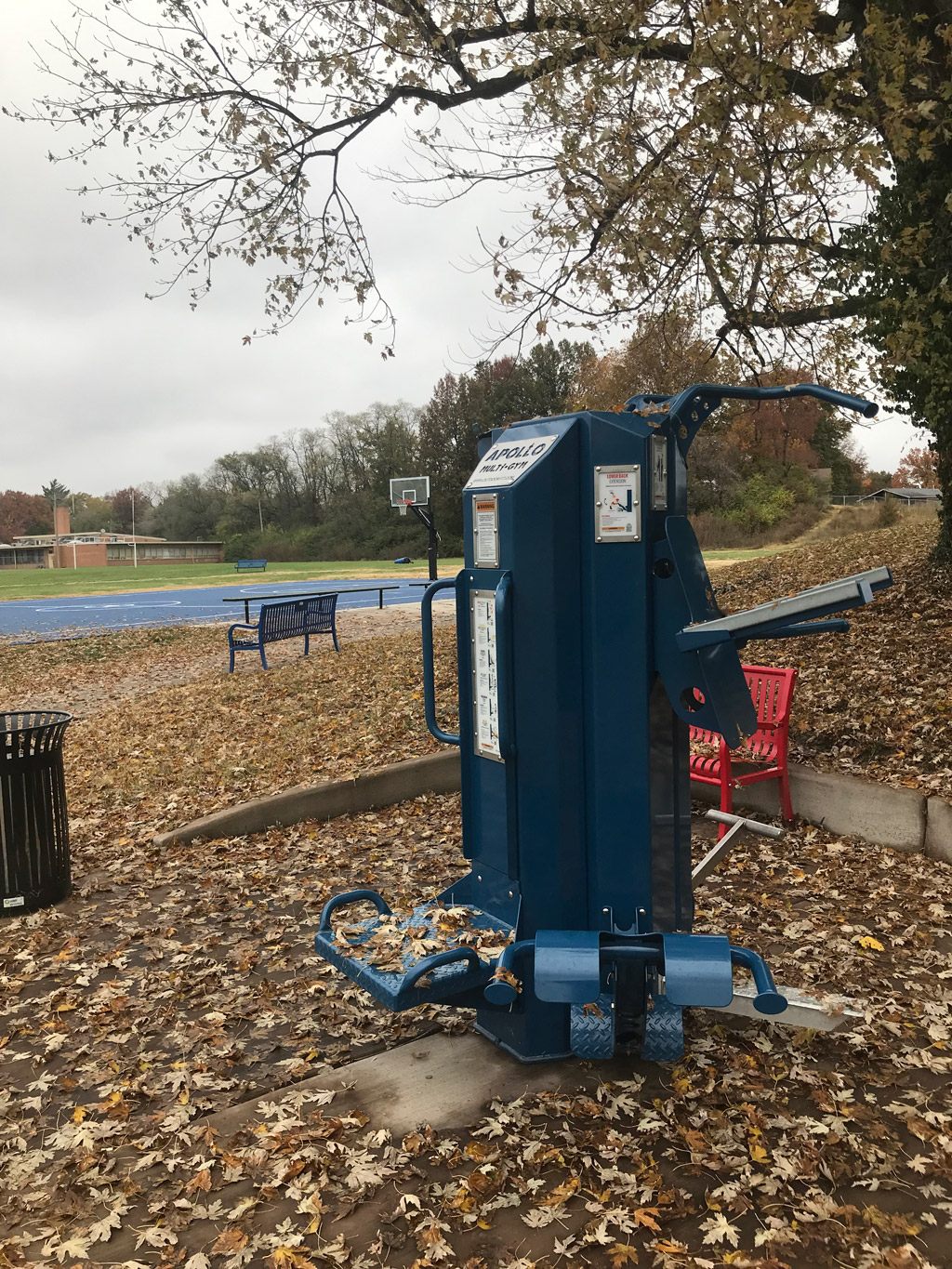 outdoor fitness equipment in community park in autumn