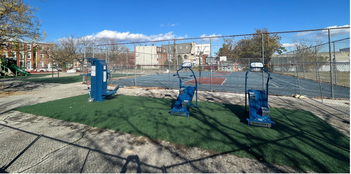 Three Outdoor-Fit multigyms in an Outdoor Fitness park