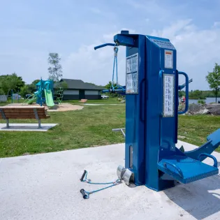 outdoor fitness equipment in park in summer