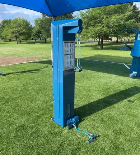 Tamperproof Versa Hi-Lo Pulley System installed at Hurst Texas outdoor fitness park.