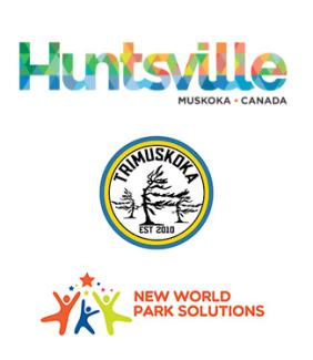 Huntsvile logo Trimuskoka logo and New World Park Solutions logo